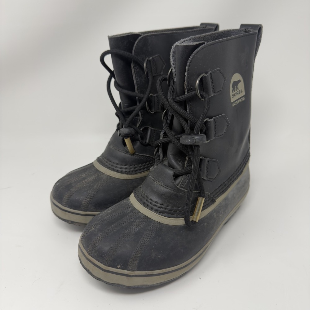 Sorel Boots Kids Size 3 Black Waterproof Winter Snow Faux Fur Lace Up NY1880-013
